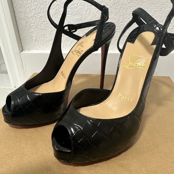 CHRISTIAN LOUBOUTIN Jenlove Alta Leather Croc Embossed Peep Toe Pumps - Picture 9 of 10